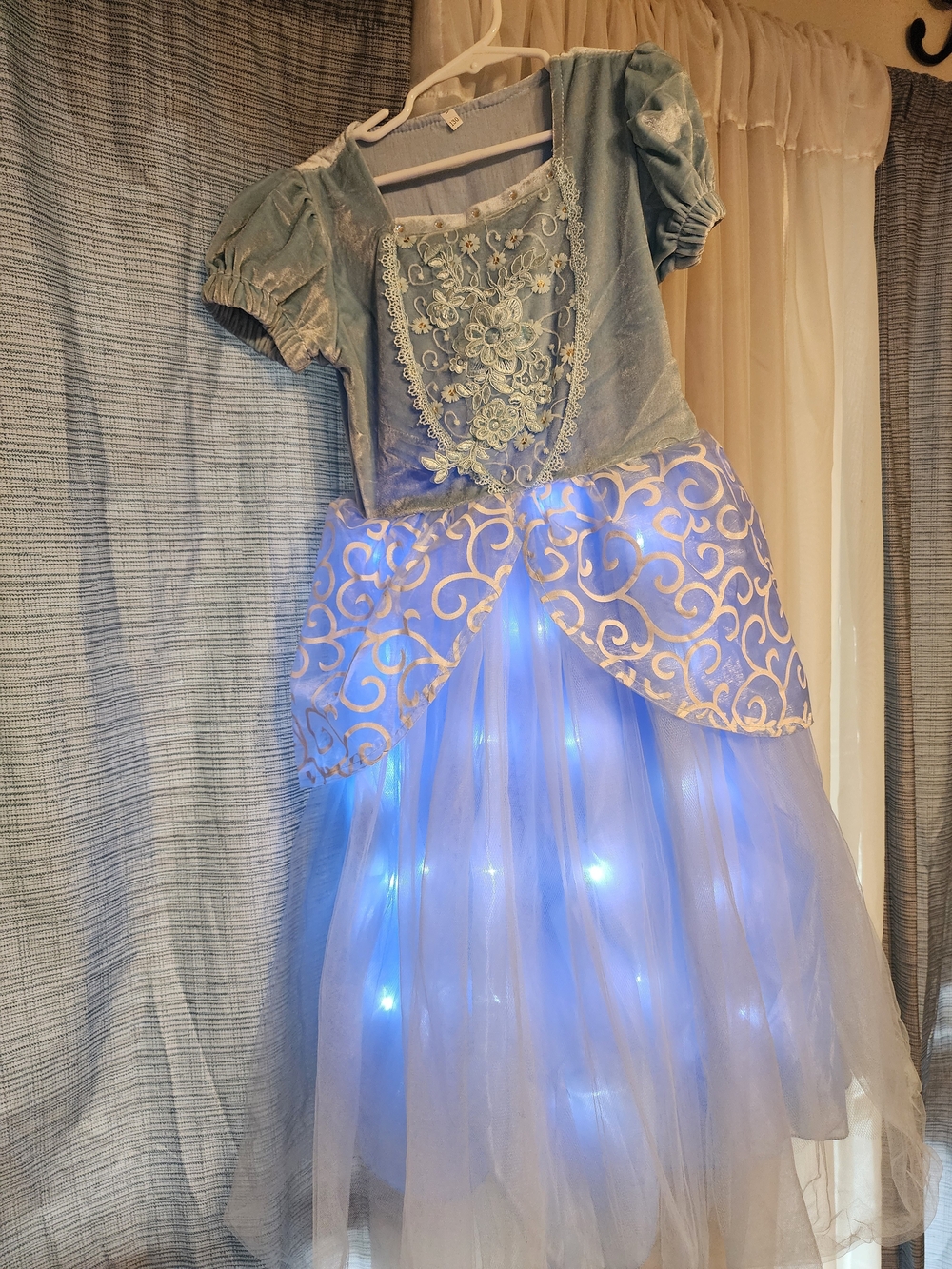 Girls Light Blue LED-Accent Formal Dress with Embroidered Bodice